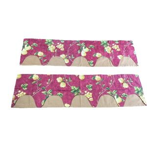 Waverly Mistral Valances Red Scalloped 13 x 53 Gingham Grapes Fruit SET OF 2 Vtg